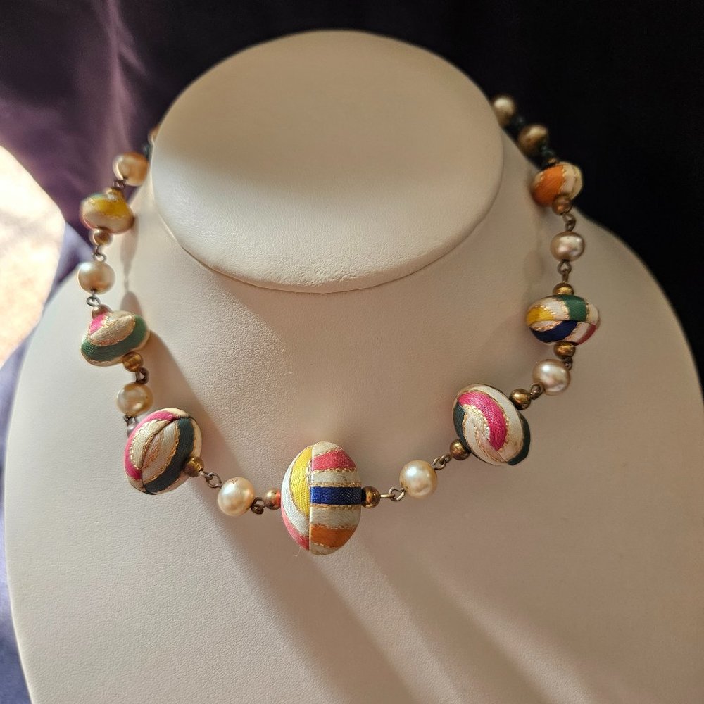 Vintage Ribbon-Beaded Necklace